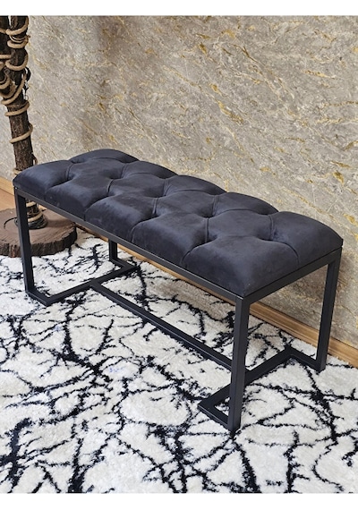 Siyah Boyalı - L - Ayaklı 100 Cm X 38 Cm Oturak - Bench - Makyaj Çok Renkli