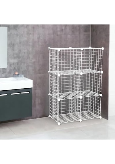 Bölmeli Beyaz Portatif Çok Amaçlı Metal Tel Dolap Raf Kitaplık Organizer Çok Renkli
