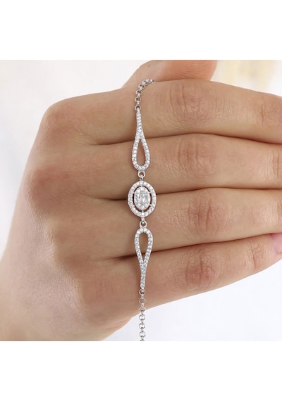 Oval Baget Zirkon Taşlı Gümüş Bileklik Gümüş