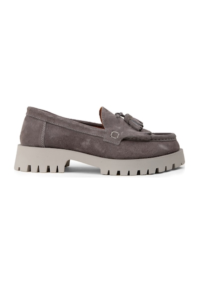 Deery Kadın Hakiki Süet Gri Püsküllü Loafer - 02033zgrıc01