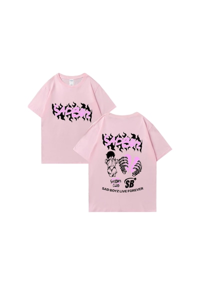 Flood Of Style Junior H Sad Boyz Grafik T-shirt Erkek Kadın Harajuku Yüksek Kalite Kısa Kollu Sokak H Pembe