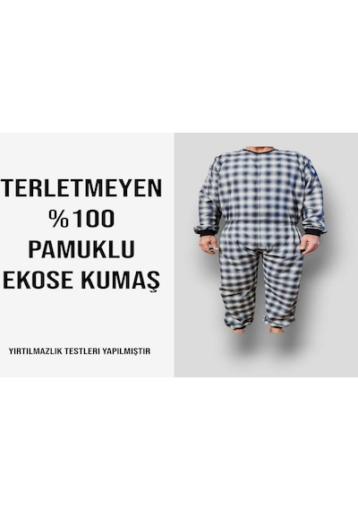 Benlife Ribanalı Demans Tulumu Ekose Pamuk Kumaş