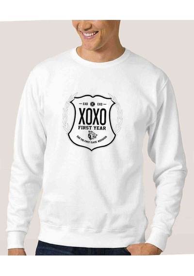 Kpop Exo First Year Xoxo K Baskılı Beyaz Erkek Örme Sweatshirt