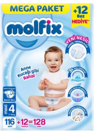 3 Adet Molfix Mega Paket Maxi 128'li