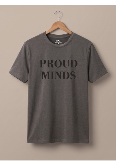 Maccali Erkek Koyu Gri Proud Minds Baskılı Bisiklet Yaka Bol Kesim Tişört