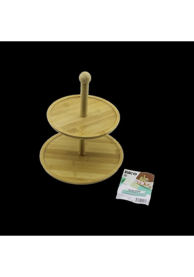 Yuvarlak 2 Katlı Ahşap Bambu Servis Sunumluğu 20/25 Cm Çok Renkli