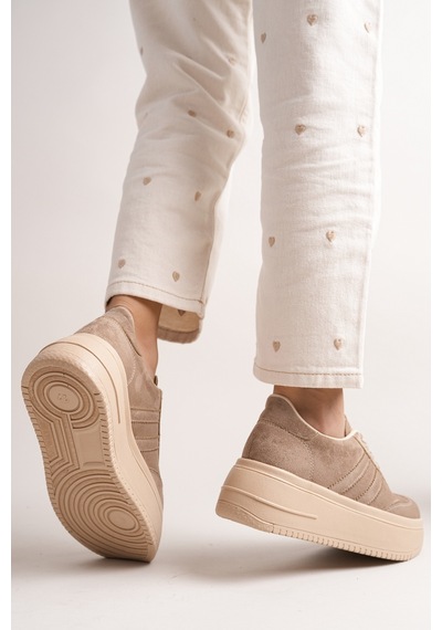 Bahrina Kadın Kalın Tabanlı Sneaker Bej Süet
