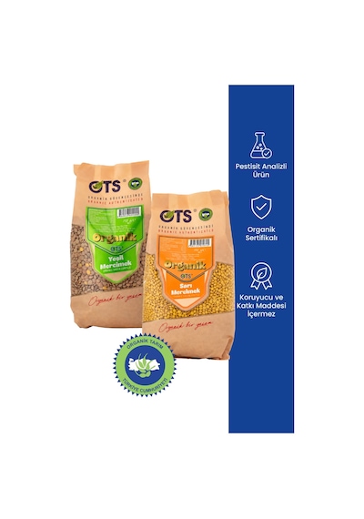Ots Organik 2'li Mercimek Seti Yeşil Mercimek & Sarı Mercimek 2 X 750 G Organik Sertifikalı, Pestisit Analizli