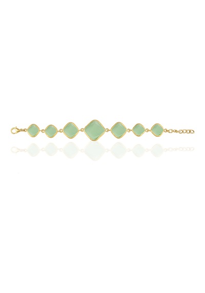 Kadir Jewellery 22 Ayar Altın Kaplama Zirkon Taşlı Ayarlanabilir Zincir Bileklik Açık Yeşil