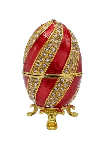 Faberge Yumurta Kristal Taşlı Lüks Mücevher Kutusu Sarı Kırmızı 10cm Hediyeli
