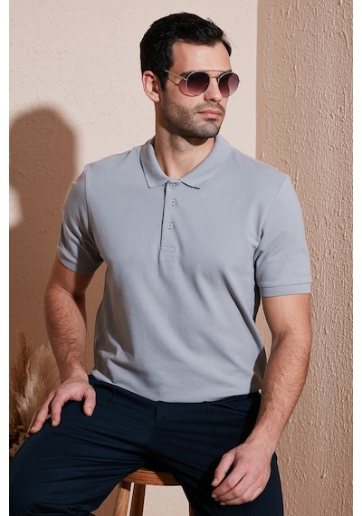 Buratti Pamuklu Regular Fit Düğmeli Erkek Polo Yaka T Shirt 5902127 Kül