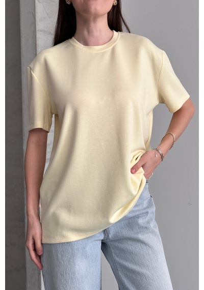 Balenbi Kadın Modal Bisiklet Yaka Basic Yarım Kollu T-shirt 1211 Sarı