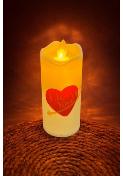 Glblseme Kalp I Love You Yazılı Işıklı Mum 12 Cm 215405 - Sarı Çok Renkli