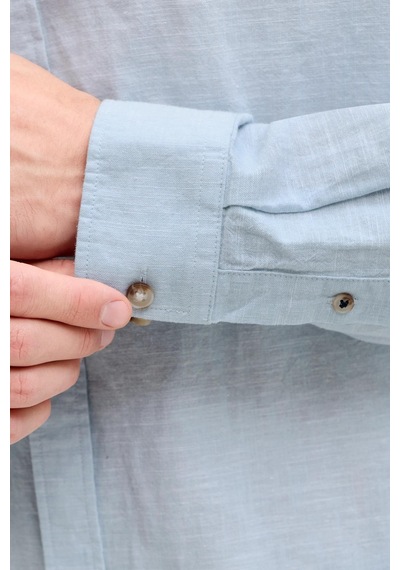Jack & Jones Jjesummer Linen Blend Erkek Keten Karışımlı Uzun Kollu Gömlek Yazlık Mavi