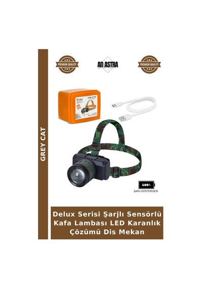 Delux Serisi Şarjlı Sensörlü Kafa Lambası Led Karanlık Çözümü Dis Mekan Çok Renkli