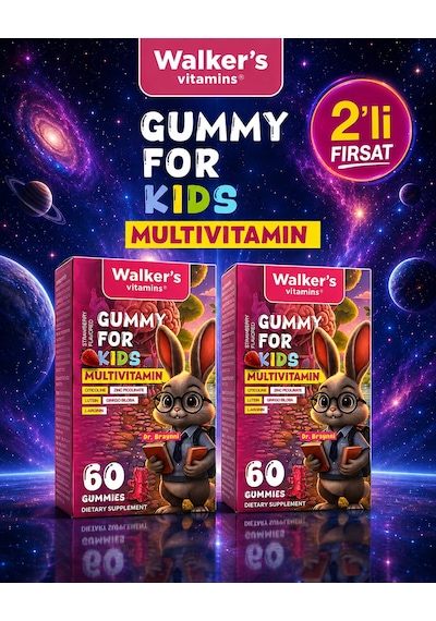 Kids Multivitamin Gummy 2li Paket Sitikolin Lutein Çinko C Vitamini, Bağışıklık, Göz,odaklanma , Boy Uzaması