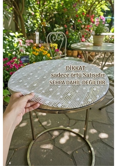 Lüks Çeyizlik Yuvarlak Pvc Dantel Desenli Orta Sehpa Masa Örtüsü Kaliteli, Dekoratif Ekru