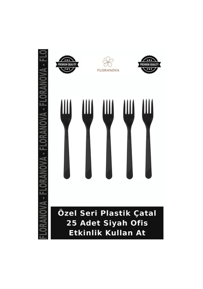 Özel Seri Plastik Çatal 25 Adet Siyah Ofis Etkinlik Kullan At