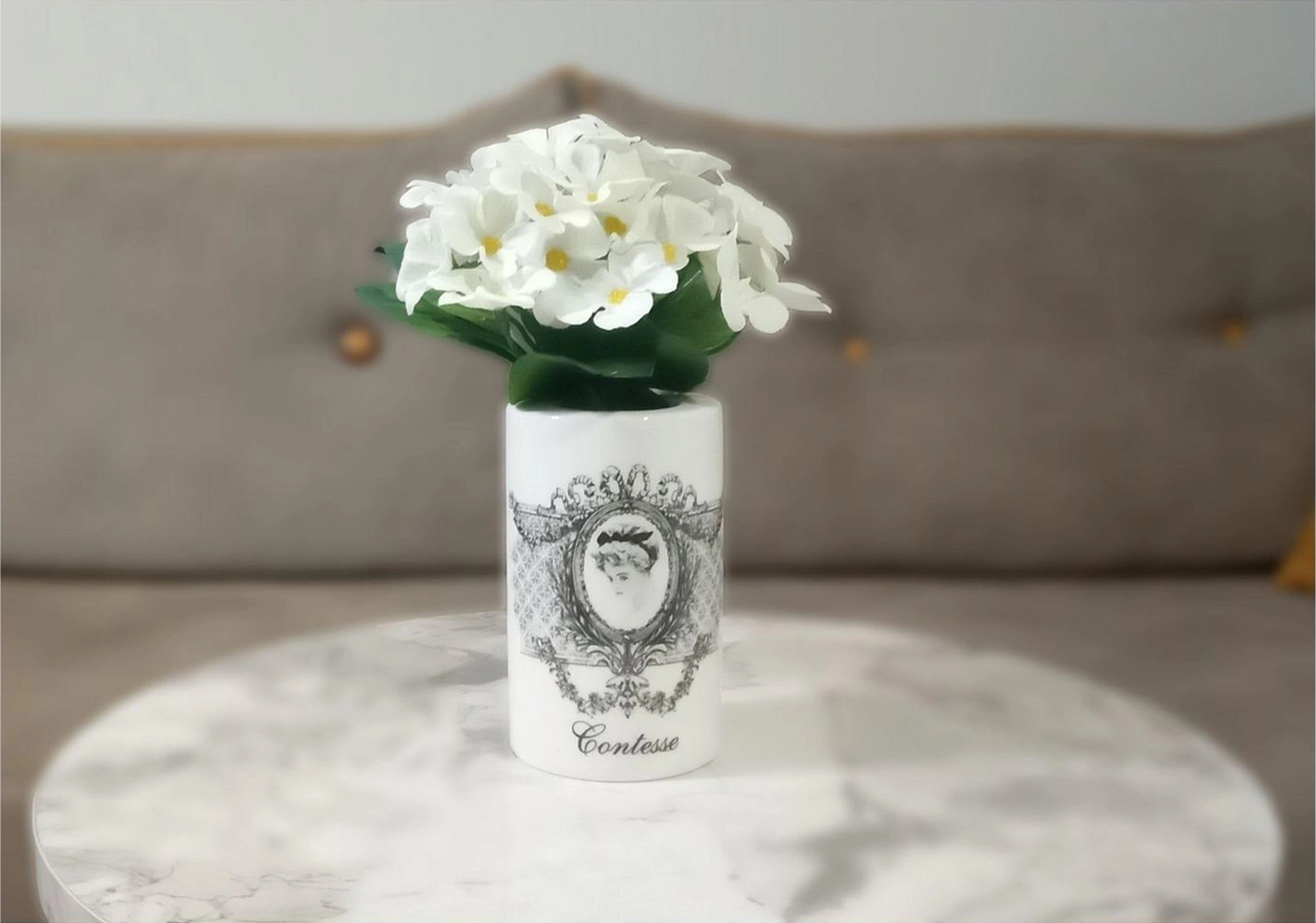 2 Adet Vazo Dahil,vazoda Çiçek,beyaz Yapay Çiçek,vazo Dekoratif Kraliçe Model 7x7x16cm Çok Renkli