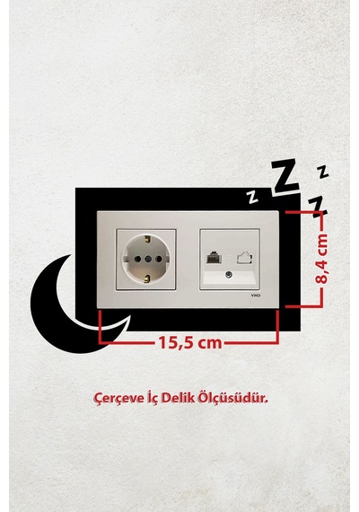 Uyku Ve Gece Tasarım 2li Priz Çerçevesi İç Ölçü 15,5x8,4 Cm 2li Dekoratif Priz Çerçeve