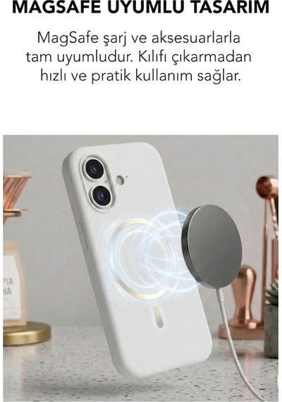 Apple İphone 16 Uyumlu Magsafe Lansman Silikon Kılıf Beyaz