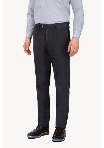 Erkek Gri Regular Fit Kanvas Spor Çizgili Pantolon