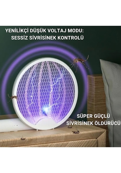 Polham 1200mah Şarjlı 3000v Katlanabilir Ultra Güçlü Sinek Ve Sivrisinek Öldürücü, 3in1 Askılı Standlı