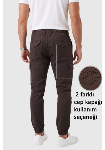 Deepsea Erkek Slim Fit Likralı Koyu Kahve Kargo Jogger Pantolon İpli Bel Lastikli Paça 1601569