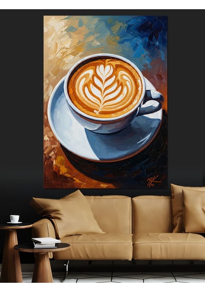 Ahşap Tablo Latte Sanatı Kahve Fincanı Görseli İnsan Figürlü Tablolar