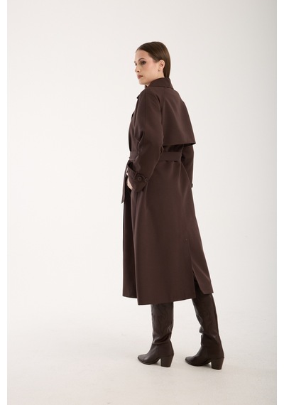 Acı Kahve Oversize Astarlı Trençkot Kahverengi