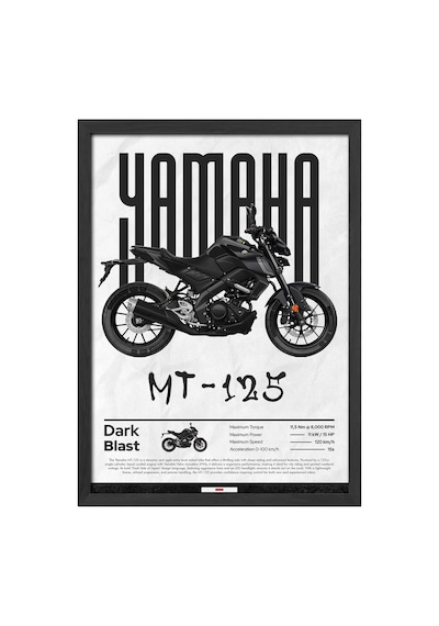 Yamaha Mt-125 Siyah Ahşap Çerçeveli Poster, Dekoratif Motosiklet Duvar Tablosu