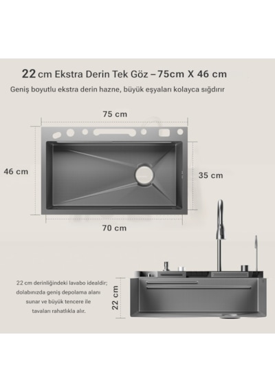 Labvıa Dijital Akıllı Eviye Seti Antrasit Gri
