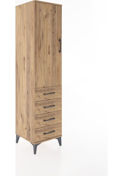 Hyperion Dolap Tek Raflı 4 Çekmeceli Tek Askılı 44x44x182 Çam... Çam