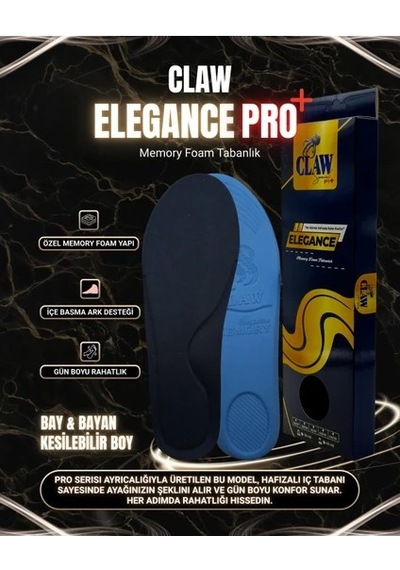 Sepet Pazarola 2 Adet 36-40 Numara Uyumlu Elegance Pro+ Ortopedik Hafızalı Memory Foam Tabanlık - İçe Basma Destekli & Kesilebilir
