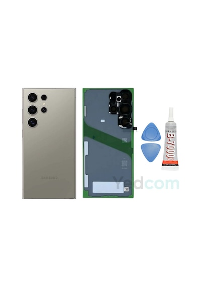 Samsung S24 Ultra Titanyum Gri Uyumlu Kamera Camlı Arka Cam Batarya Pil Kapağı Telefon Arka Kapak