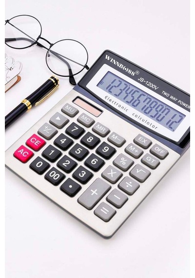 12 Haneli Geniş Lcd Ekran, Pilli Büyük Düğmeli Hesap Makinesi Gri