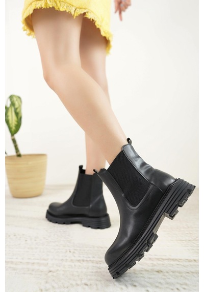 Nesil Shoes Swell 3080 Siyah Çift Lastikli Kadın Bot-siyah Siyah