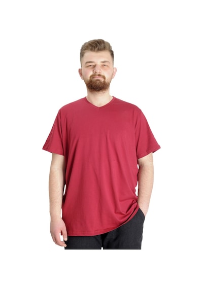 Mode Xl Büyük Beden T-Shirt V Yaka Likralı 20150 Bordo 001