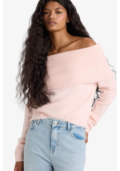 Defacto Regular Fit Omuzu Açık Kazak F3029ax25wnpn41 Pembe