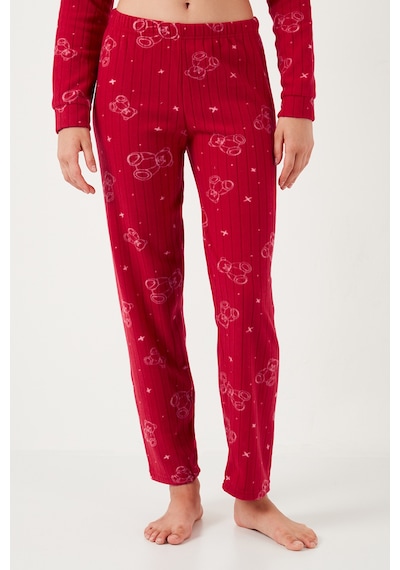 Lela Standart Fit Düğmeli Polarlı Bayan Pijama Takımı 6095616 Kırmızı