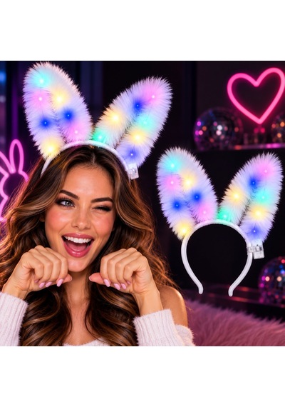 3 Modlu Led Işıklı Peluş Tşan Kulağı Beyaz Renk