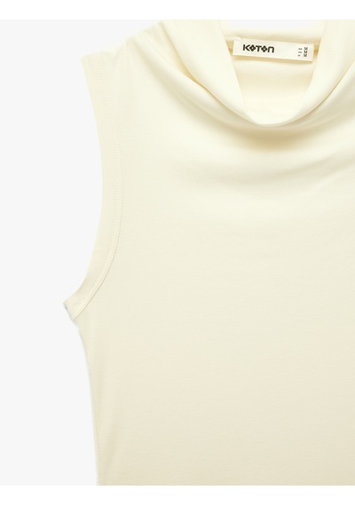 Koton Modal Kumaş Slim Fit Kolsuz Dik Yaka Body Ekru 7wak10019ek