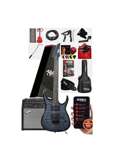 Midex Crade-50amp Grey Rosewood Super Strat Kasa Hh Yüksek Kaliteli 50w Amfili Elektro Gitar Seti