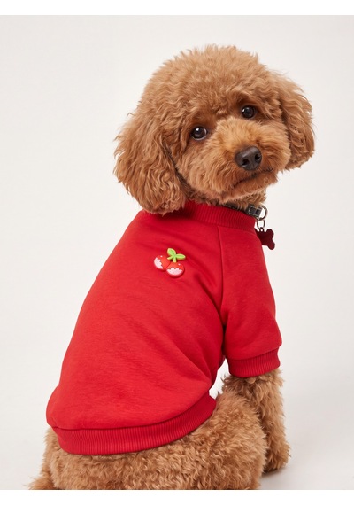 Kiki Kiraz Detaylı Kırmızı Köpek Polar Sweatshirt