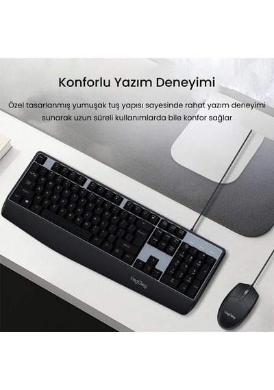 Veggieg Mk500a Ergonomik Kablolu Türkçe Q Klavye Mouse Seti Siyah Optik