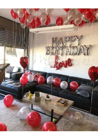 Kırmızı Gümüş Happy Birthday Balon Sevgili Set
