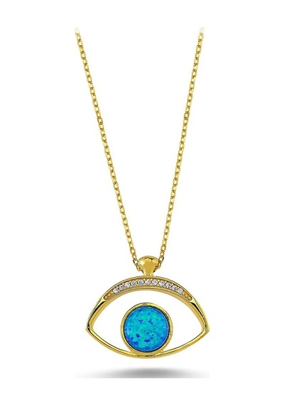 Beyaz Zirkon Taşlı Opal Kolye (498590852)
