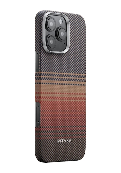 Apple Uyumlu iPhone   16 Pro Max Kılıf   Magsafeli Aramid Fiber Pitaka Tactile Woven Sunset-moonrise Serisi Sunset