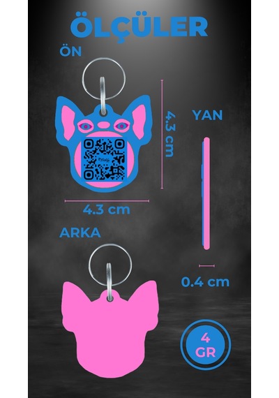 Petjoo 7.Hook Pembe-Mavi Qr'lı Köpek Künyesi