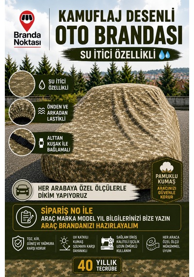 Kamuflaj Desenli Oto Brandası Su İtici Pamuklu Kumaş Özel Ölçü Araç Brandası